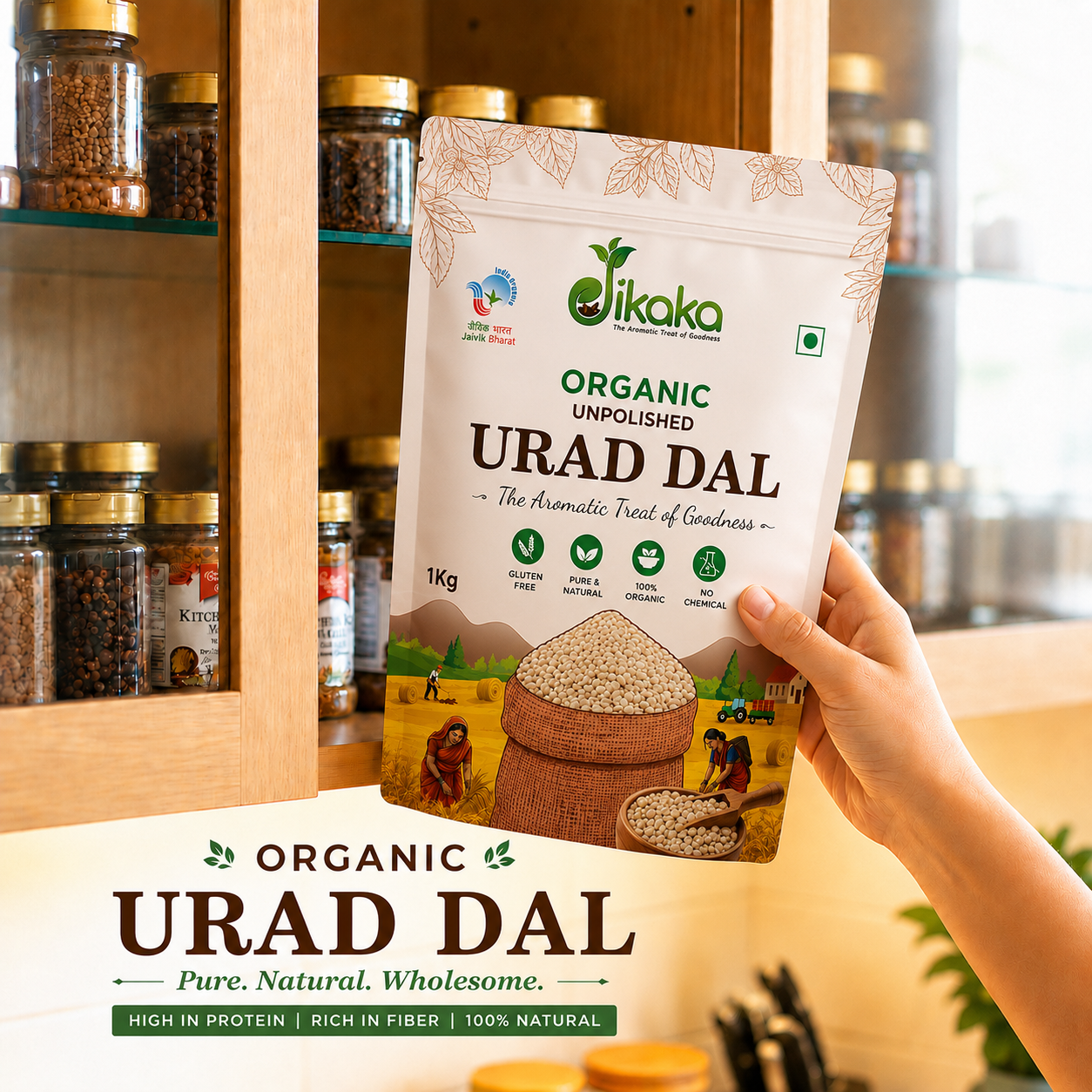 Jikaka Organic Urad Dal Whole White 1 kg