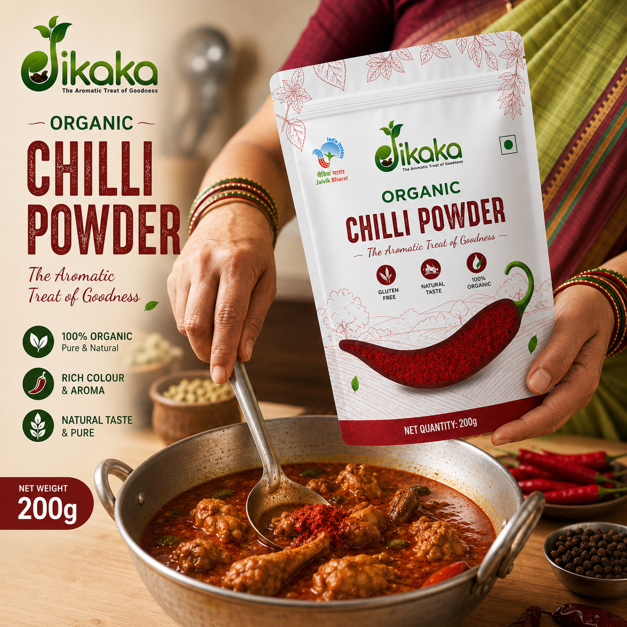 Jikaka Organic Chilli Powder 200 gm