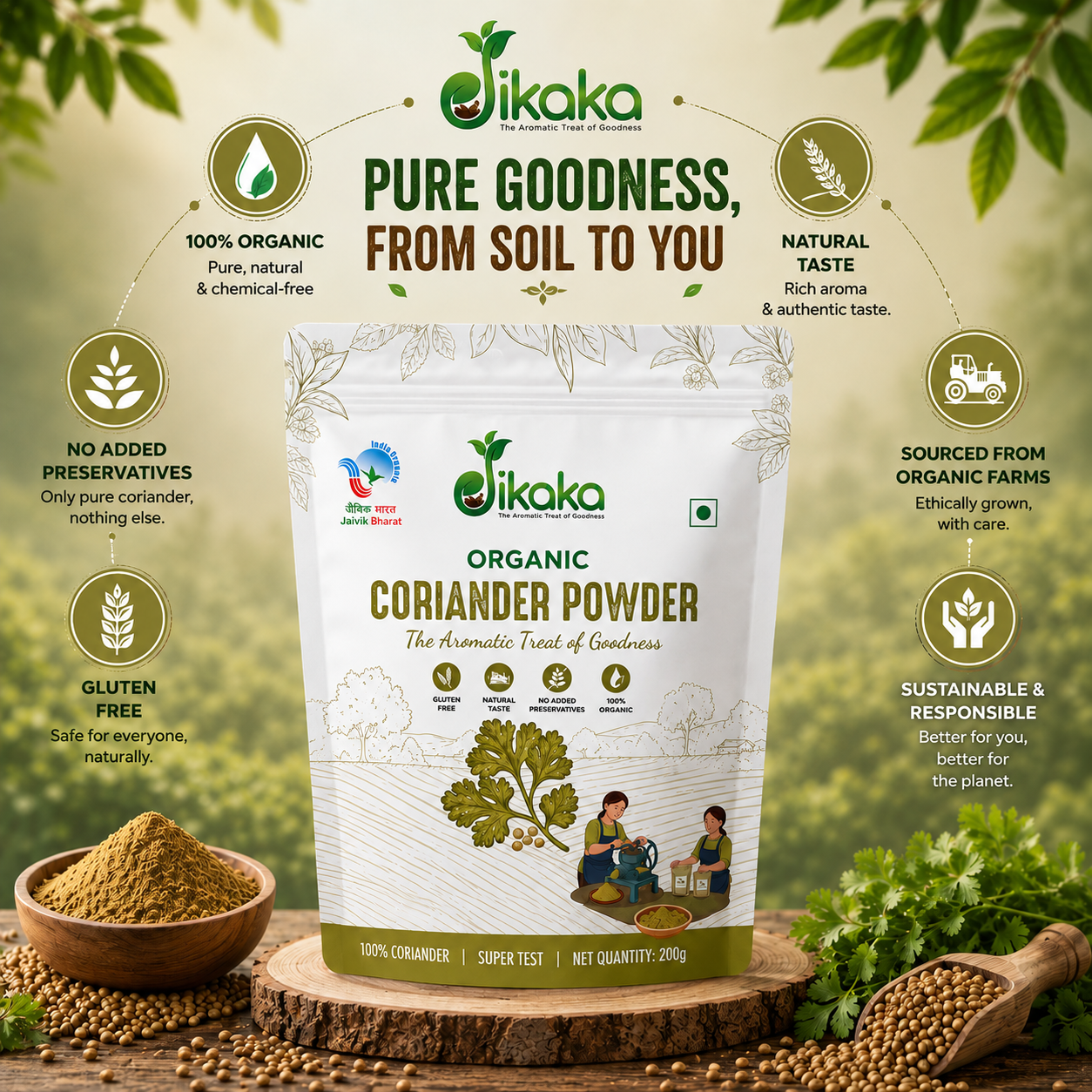Jikaka Organic Coriander Powder 200 gm
