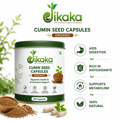 Jikaka Cumin Seed Capsules, Organic - 100 Capsule | Digestive Health & Antioxidant Support